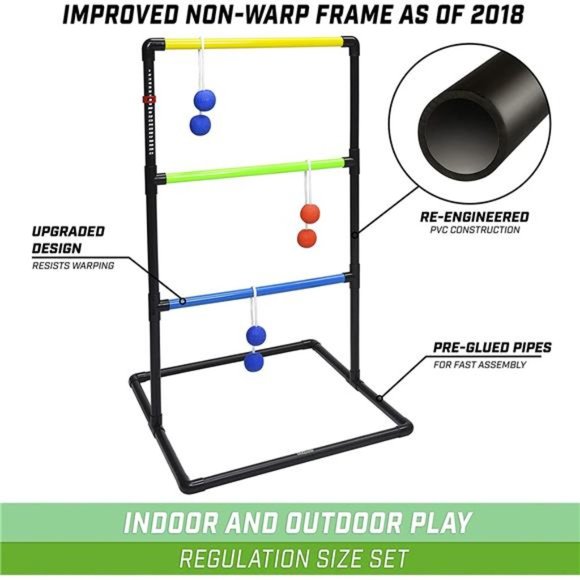 Ladder Toss Indoor & Outdoor Game Set with 6 Soft Rubber Bolo Balls and Travel - Picture 6 of 6